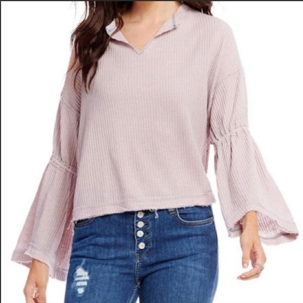 Free People We the Free Dahlia Flare Sleeve Waffle Knit Thermal Lavender S